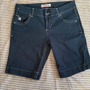 Vintage Paris Blues Dark Wash Bermuda Shorts | Contrast Stitch | Junior Size 11